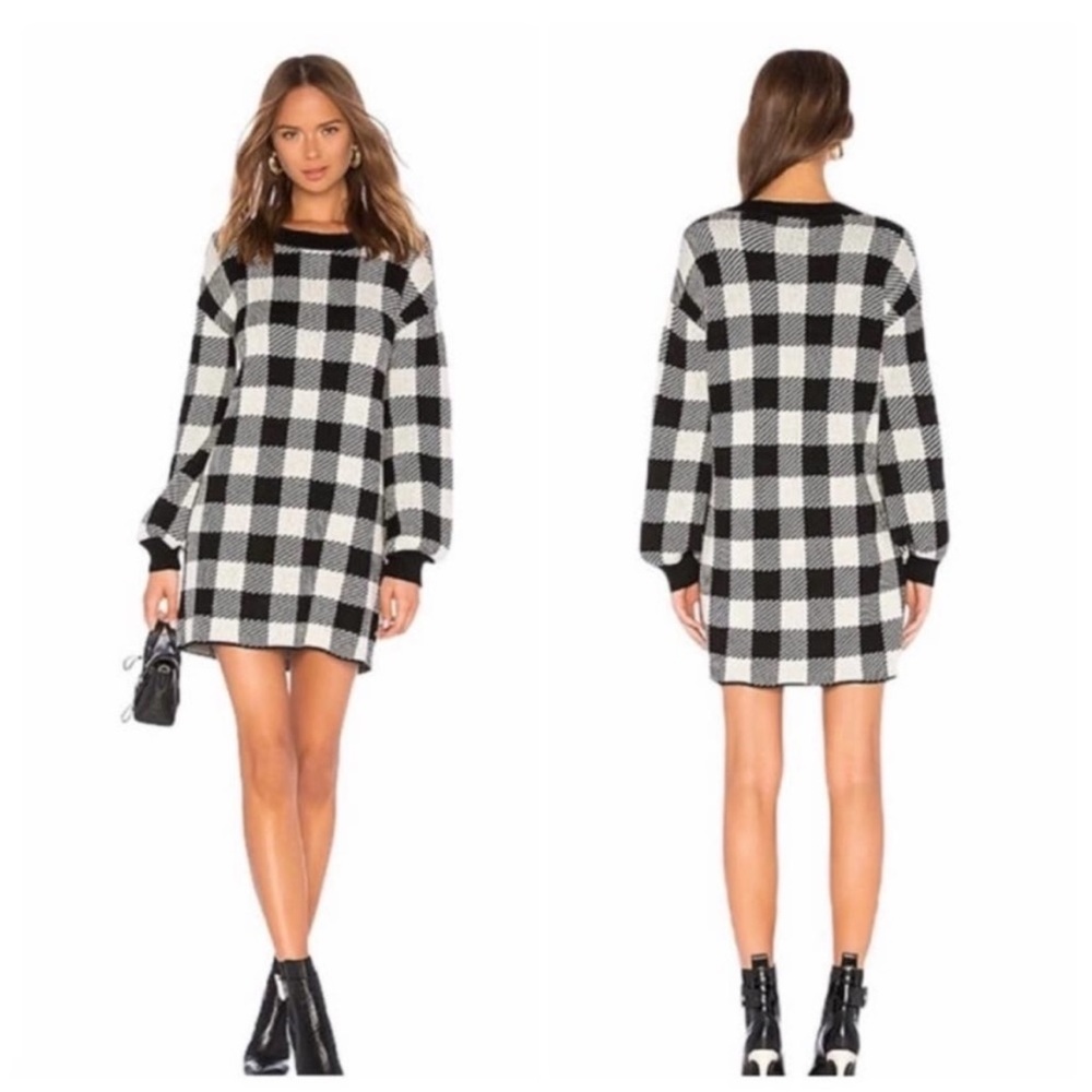 LPA REVOLVE Floyd Buffalo Check Plaid Wool blend‎ mini sweater dress size XS - Picture 2 of 9